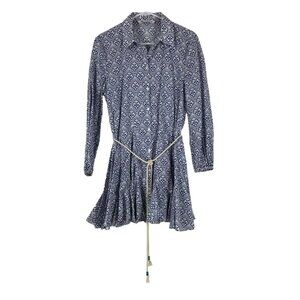 ZARA Print Dress with Rope Belt, Size Medium, Blue and White